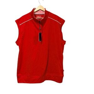 Michel Rouen Performance Vest Mens XL Red Quarter Zip Golf Pullover Sleeveless